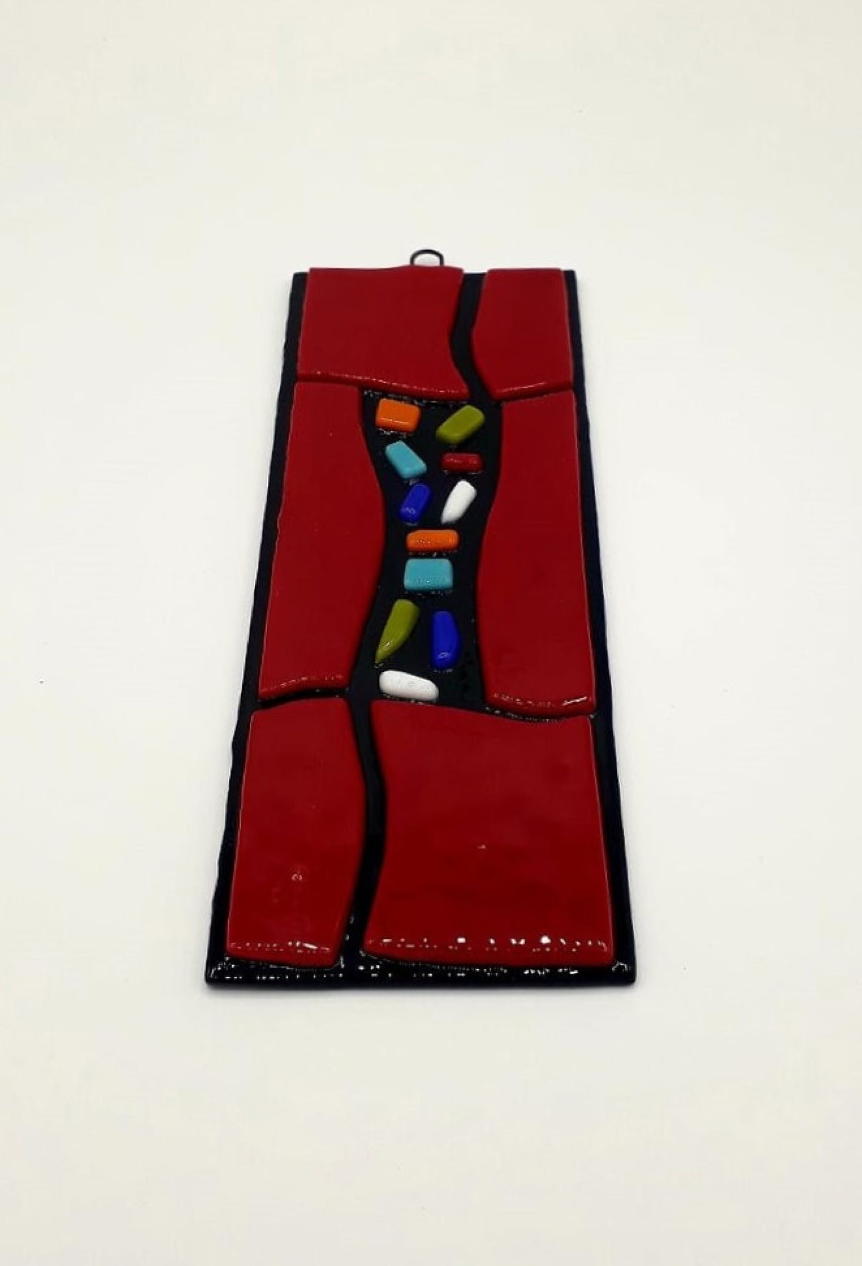 Contemporary handmade fused glass wall art panel with mosaic effect